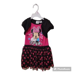 Disney Girls Dress Minnie Mouse Black With Pink Hearts Glitter And Tulle Size 3T